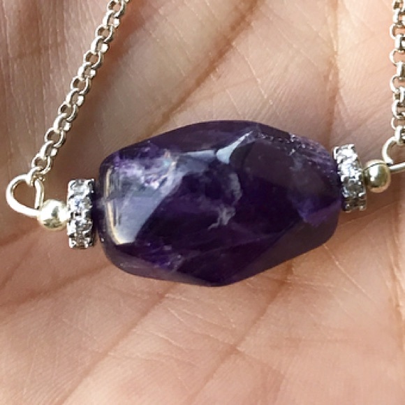Amethyst white gold plated cz spacers necklace - Picture 2 of 8